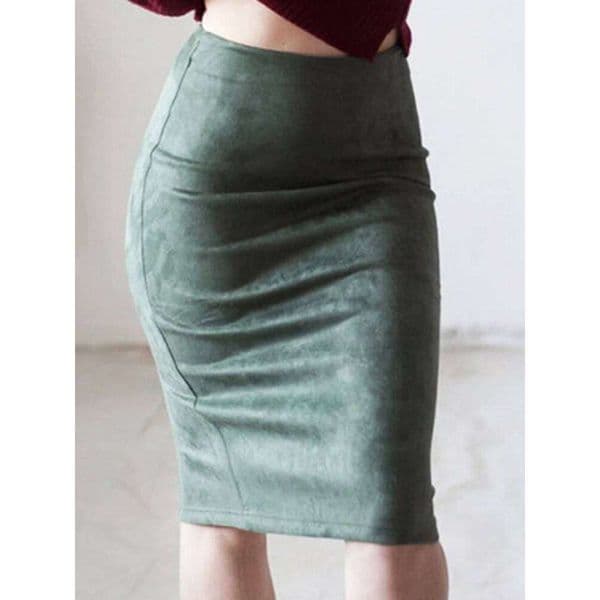 Women Solid Color Pencil Skirt Female Autumn Winter High Waist Bodycon Vintage Suede Split Thick Stretchy Skirts