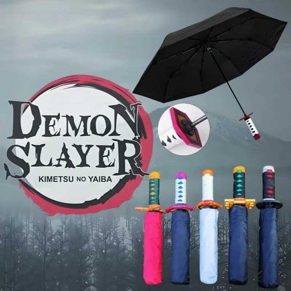 Demon Slayer 3-folding Katana Umbrella Solid Color Kimetsu No Yaiba Sword Umbrella Real Size Japanese Katana Anime Rain Gear L260522