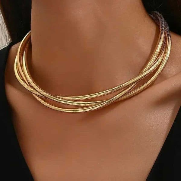 New Punk Style Gold Color Multilayer Wrap Necklace for Women Fashion Simple Design Trendy Holiday Party Jewelry Accessory L260525