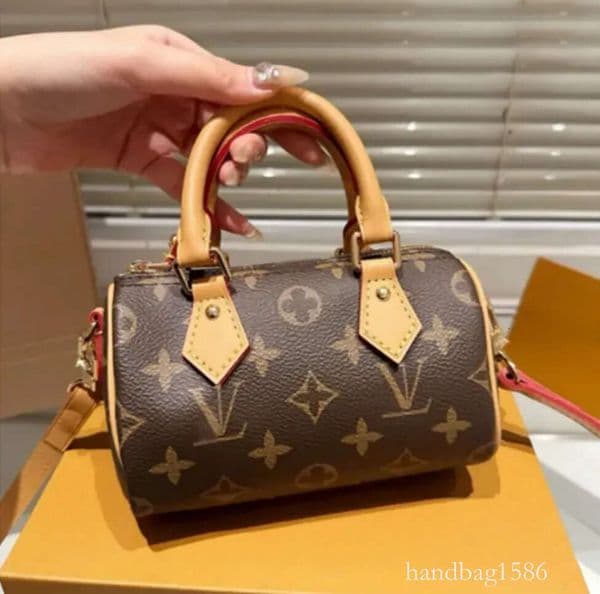 16cm Timeless Monogram Mini Handbag - Premium Coated Canvas, Leather Handles, Removable Shoulder Strap, Gold-Tone Hardware, Elegant Crossbody Purse for Travel 00