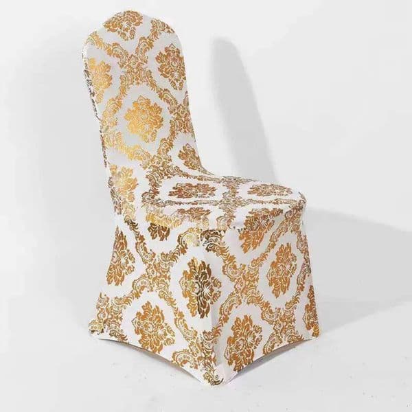 2026 Dining Covers Bronzing Gold Silver Flower Print Removable Washable Spandex perfume Stretch Decorative cologne Chair Slipcovers Wedding Free Shipping 6 15