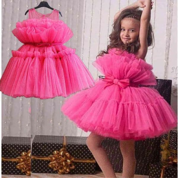 Toddler Girl cologne Princess Dress For Wedding Newborn Baby 1 Year Birthday Fluffy Tulle Clothes perfume 12 Month Infant Hot Pink Bow Costume 002