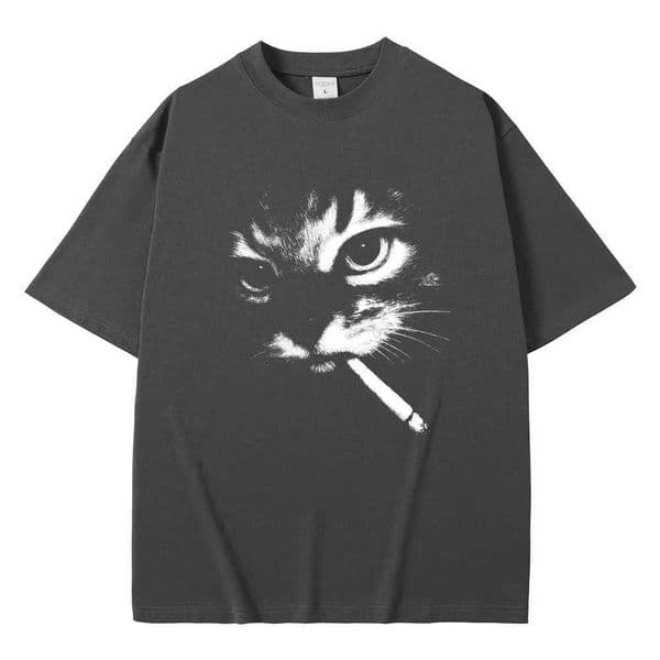 Funny Meme Smoking Cat Face Graphic T-shirts Men Women Casual Cotton Vintage T Shirts Mens Oversized T-shirts Cats Lovers Gifts C260604