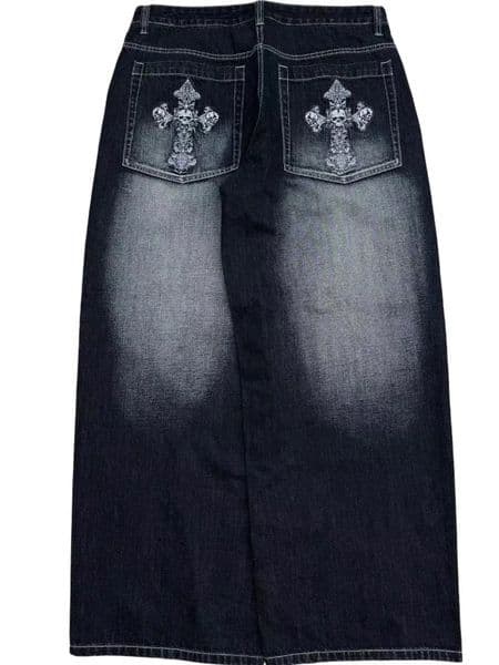 European and American vintage wash do old jeans men Y2k street fashion pocket cross embroidery wide leg pants Punk trend 260521
