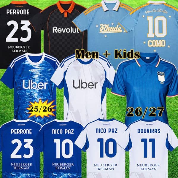 26 27 Como Mens Soccer Jerseys GABRIELLONI CUTRONE FADERA STREFEZZA CERRI PERRONE NICO PAZ VERDI BASELLI 2025 2026 COMO 4TH Home Away 3rd