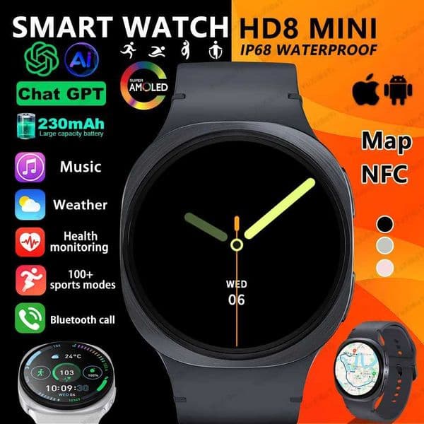 2025 New Watches 8 Mini GPS Track Smart Watch For Men Women Health Sport AMOLED Heart Rate Bluetooth Call Waterproof Smartwatch T260525