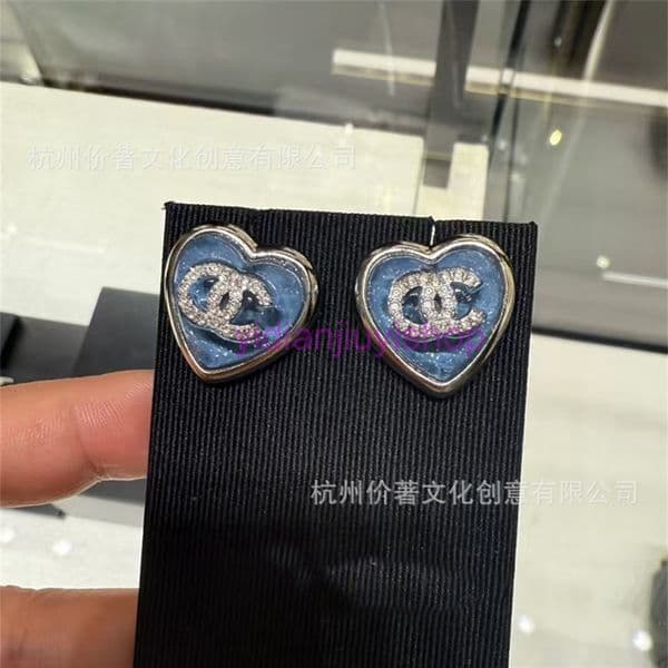 cc earrings designer for women 25p style denim blue heart-shaped stud earrings pink single diamond and row of diamonds heart-shaped earrings