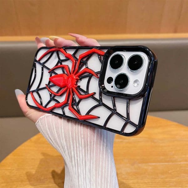 Funny 3D Hollow Spider Electroplated TPU Heat Dissipation Phone Case for 11 12 13 14 15 16 Pro Max Soft Protective Cover L260524