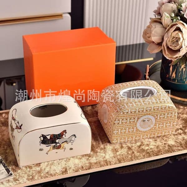 European Mosaic Ceramic Meal Tissue Box Living Room Ornament Household Coffee Table Dining Table Storage Box Ceramic Carton