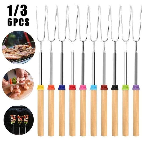 Telescoping Campfire Forks 32 Inch Stainless Steel BBQ Grill Skewer Marshmallow Roasting Sticks Picnic Cooking Smores ddmynov