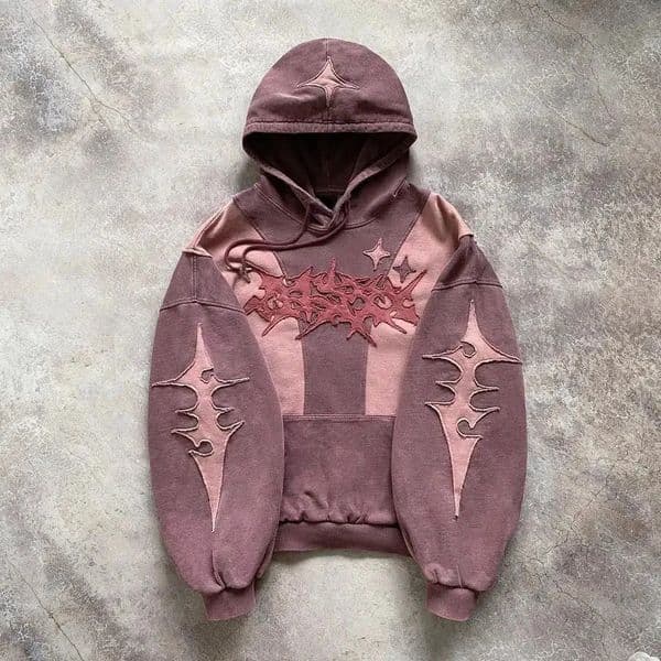 American Harajuku Fashion Color Matching Creative Pattern Patchwork Pullover 2000s Street Rock Vitality Long Sleeve Loose Hoodie 260522