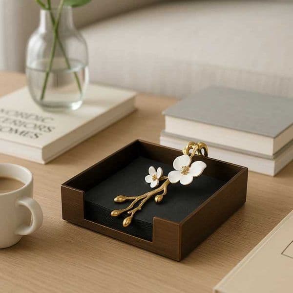 Nordic Stainless Steel Napkin Holder Square Paperweight Ginkgo Leaf Design Tissue Box for Modern Hotel Restaurant Desktop Decor R260525