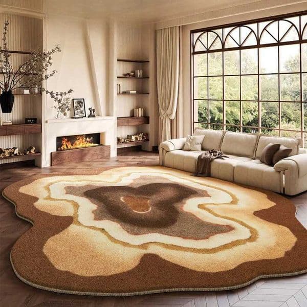 Retro Style Living Room Decoration Carpet Irregular Shape Rugs for Bedroom Thick Plush Lounge Rug Fluffy Soft Bedside Floor MatJ260525