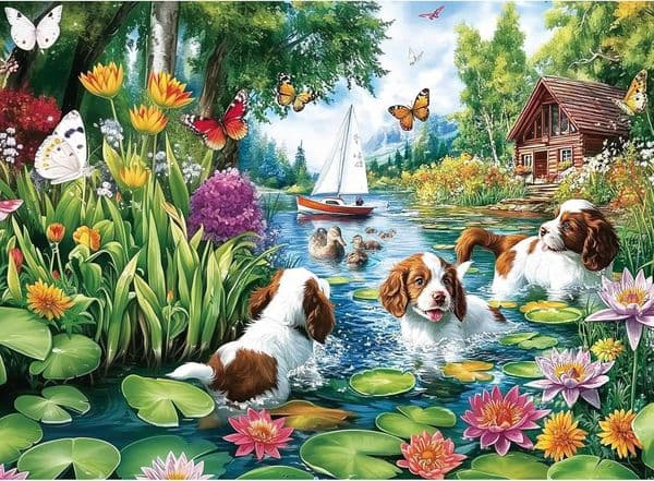 AdultsKids Large Piece Summer Elderly Jigsaw Puzzles 300 Pieces Dog Water Fun Unique Artwork Perfection Game Family Entertainment Gift for Sen X260525