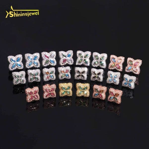 VVS Moissanite 925 Sterling Silver Colorful Clover with Screw Back Fine Jewelry Men and Women Ice Silicon Stone Earrings for Daily Wear