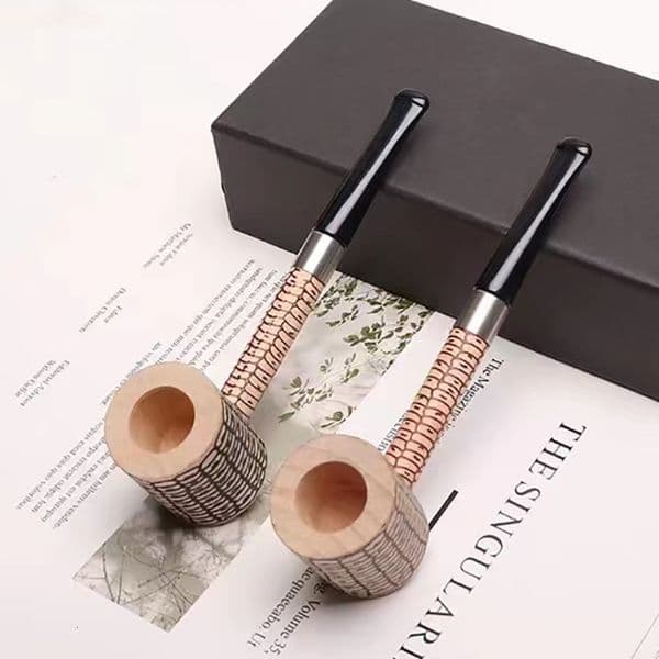 Corn-Patterned Wooden Pipe: Lightweight, Portable, Straight-Style Solid Wood Pipe