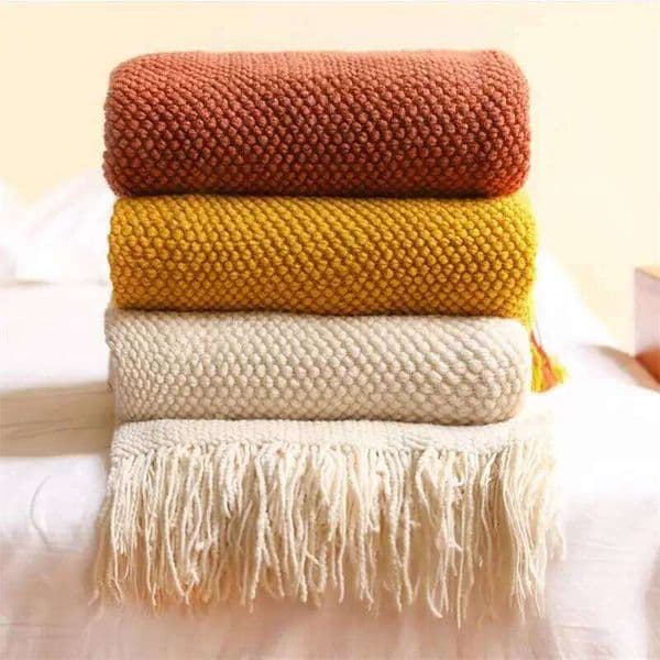 Nordic Knitted on the Bed Sofa Plaid Travel Nap Blankets Solid Color Soft Winter Air Conditioning Blanket with Tassels W260525