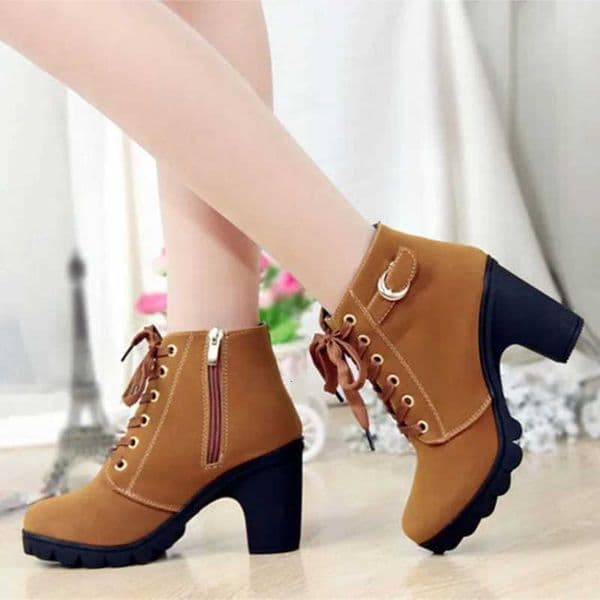 Boots Women Shoes Women Fashion High Heel Lace Up Ankle Boots Ladies Buckle Platform Artificial Leather Shoes bota feminina 2024R260525