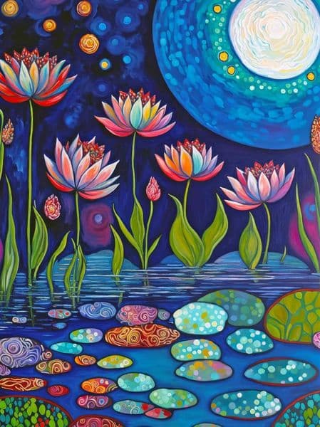 Lucky Puzzles Water Lilies 500 Piece Jigsaw Puzzle Adults Stunning Artwork of Moonlit Waterlilies in a Serene Pond Great Relaxation and Display for Pu X260525
