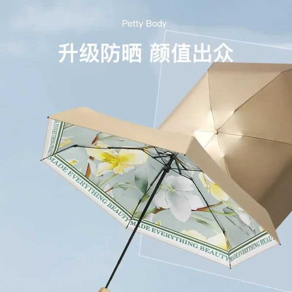 Mini Folding Umbrella for Women Sunny and Rainy Small Pocket Umbrella Gold Coating Sunshade Windproof Convenient 6 Bones L260522