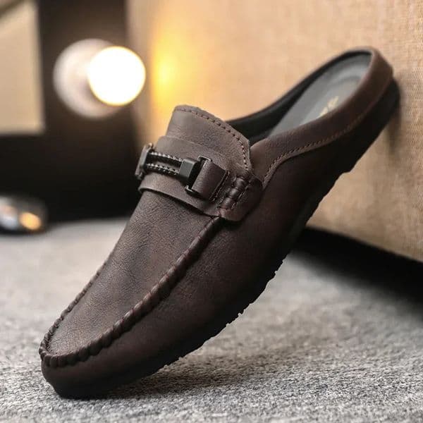 Leather Men Half Slippers Summer Breathable Mens Casual Shoes Slipon Lazy Driving Comfortable Walking Loafers Moccasins 260525