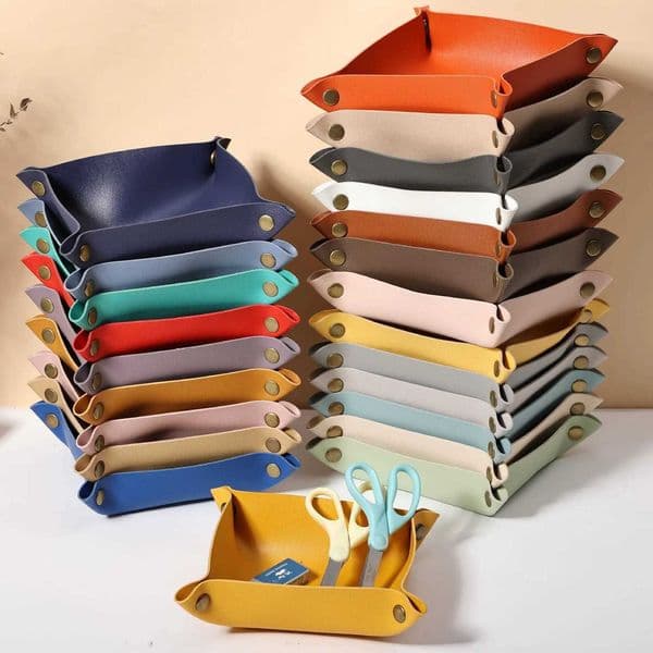 Nordic Style Ins Leather Storage Box Desktop Leather Storage Tray PU Leather Jewelry Cosmetics Key Storage Box R260525