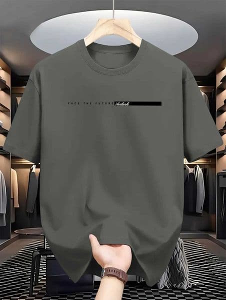 Mens Casual Loose T-shirt Short Sleeve Shirt with Round Neck and Large Letter Print 100 Cotton Unisex Style C260525