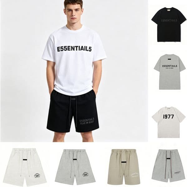 esentialss shorts Designer shorts Men T-Shirt 3D Silicon Letter Print graphic tee High Street Jogging Pants sweatpants Womens loose sports shorts