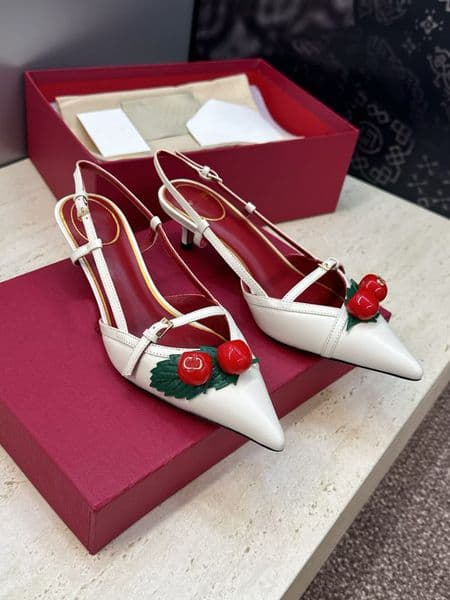 Summer Luxury Women Cherryfic Slingback Pumps Kidskin Pointed Toe Sandals Shoes Party Wedding Dress High Heels Lady Sandalias EU35-42