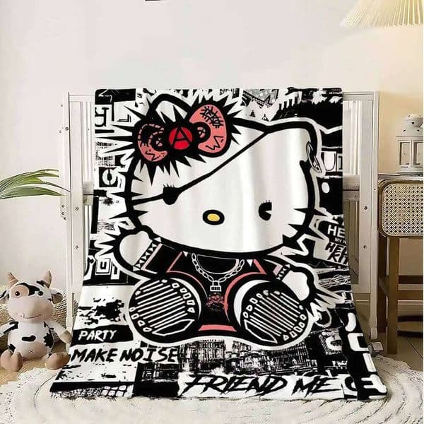 Kawaii Cat Hellos Warm Blanket Throw Furry Winter Blankets for Adults Microfiber Bedding Home Interior Fluffy Plaid Sofa Knee & W260525