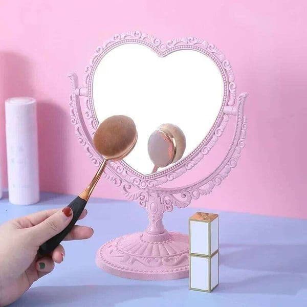 Pink Heart Shape European-Style Retro Make Up Mirror Lovely Girl Oval Princess Cosmetic Creative retro Girls Student Dormitory W260525