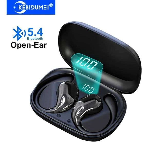 KEBIDUMEI Open Earphones BT 5.4 Ear Hook Headphones HiFi Stereo Wireless Headsets LED Display Touch Sports Earbuds 26L0525