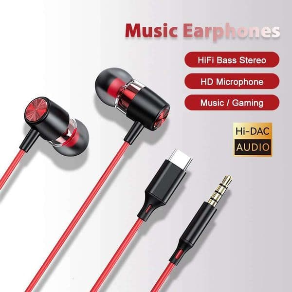 Wired Headphones Type C 3.5mm With Microphone Metal Earphones HiFi Surround Sound in-Ear Music Headset For Galaxy iPhone 26Y0525