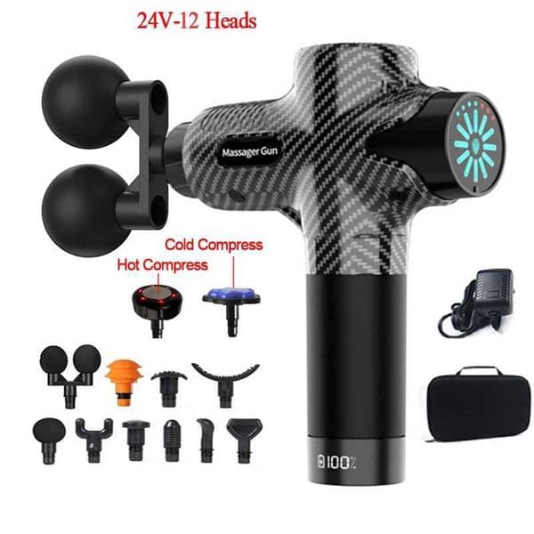 24V Professional Massage Gun With Hot And Cold Compress Electric 12Head High Frequency Fascia Gun Deep Tissue Neck Relax Fitness L260525