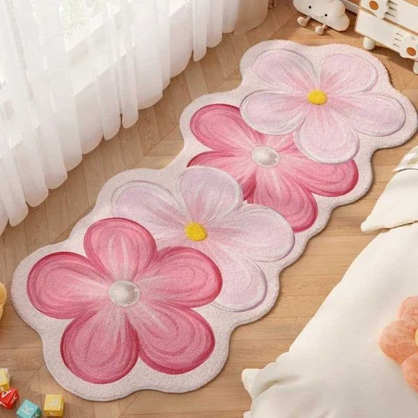 Flower Pattern Bedroom Decor Dopamine Carpet Thick Plush Carpets for Living Room Fluffy Soft Bedside Floor Mat Home Washable Rug W260525