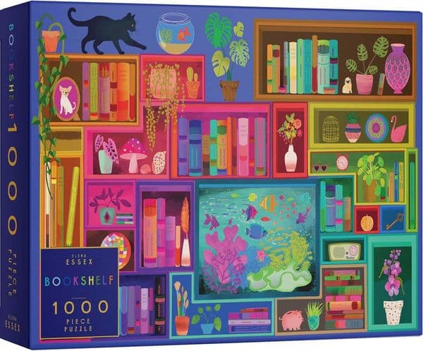 Elena Essex Jigsaw Puzzles 1000 Pieces - Bookshelf Puzzle 1000 Pieces Puzzles for Adults Colorful Books Cat Flower Rainbow Puzzle Size 28 x 20 inches X260525