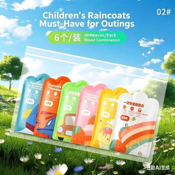 6Pcs Kids Disposable Raincoats Thickened Full-Body Waterproof Ponchos with Backpack Space Random Color for Boys Girls C260525