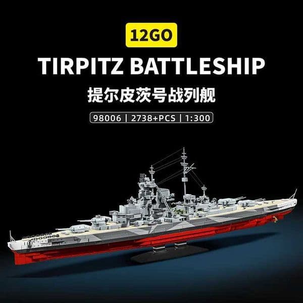 Large 33in TIRPITZ Warships Building Blocks Toy WWII 1300 Military Battleship Series MOC Boat Bricks Toys for Boys Adt GiftsJ260525