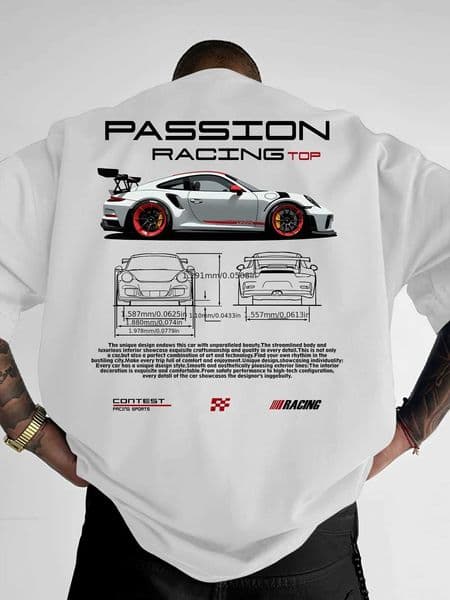 Mens Summer T-shirt with Top-level Racing Element Pattern Print 100 Cotton Breathable Round Neck Trendy Street Style Fashion C260525