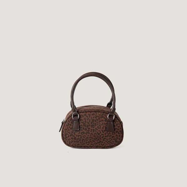 Retro Leopard Handheld Bowling Bag Women Daily Commute Zip Handbag Fashion Versatile Shoulder Crossbody Bags FemaleT260525