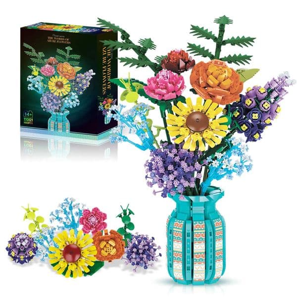 Flowers Bouquet Building Blocks Set With Vase Sunflower Rose Model Bricks Creative Home Decoration Kids DIY Toys Holiday Gifts L260525