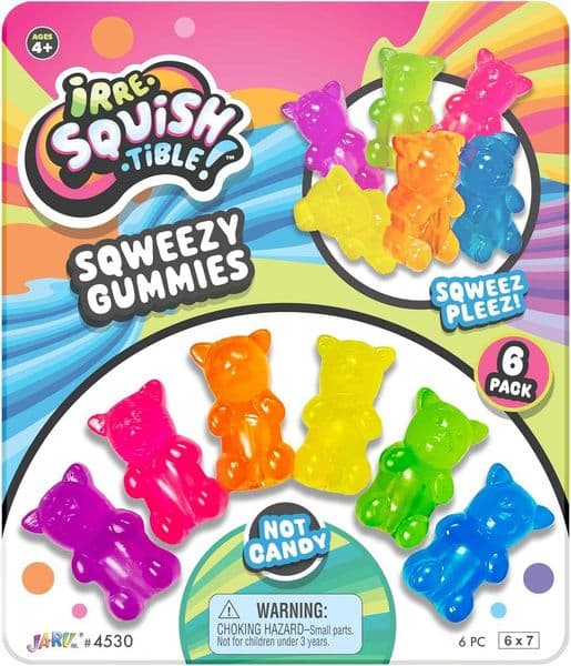 JA-RU Mini Gummi Bears Pencil Toppers for Kids 1 Pack 6 Bears Each Mochi Squishy Toys Stress Relief Fidget Toys Bulk Party Favors Cool School Supplies 4530-1s X260525