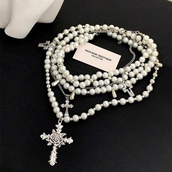 3pcs Pearl Cross Necklaces for Women Multi Layer Choker Charm Necklace for Men Korean Fashion Necklace Punk Goth Jewelry Gifts L260525
