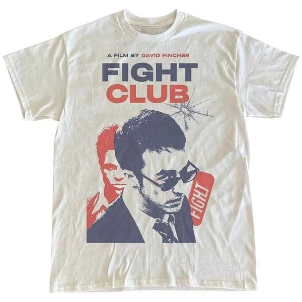 2026 MenS Vintage Fight Club Movie Graphic T-Shirt David Fincher Film Design with Red Text Retro 90s Cinema Tee C260525