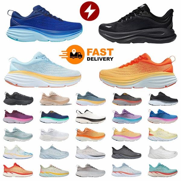Designer Shoes Women Men Running Shoes Clifton 9 Bondi 8 Triple Black Blue Pink Breathable Casual Sneakers Stability ho 36-45