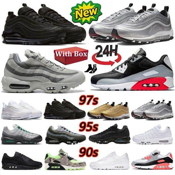 Trainers 90s 95s 97s Designer Sneakers Men Women Running Shoes 97 Triple White Black Grey Camo Military Green Pink 90 95 Black White Outdoor Sports Sneaker With Box
