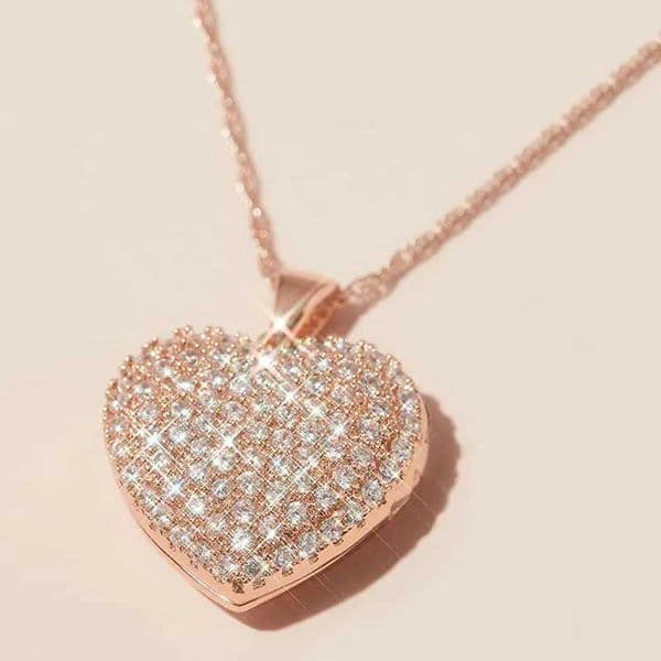 Huitan Chic Womens Heart Necklace with Full CZ Stone Rose Gold Color Exquisite Female Necklace Daily Wear Fashion Jewelry Z260525