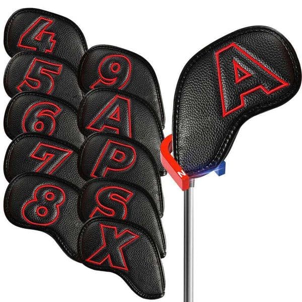 Golf Iron Covers Set Strong Magnetic Closure Value 10 Pack, Double Side Number Synthetic Leather Deluxe Club Headcover W260526