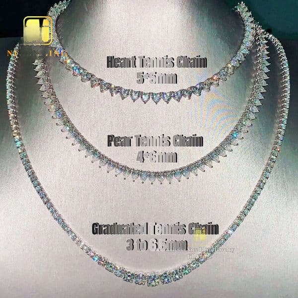 New Model Fancy Shape Chain Collection Heart Pear Graduated 925 Silver Moissanite Tennis Necklace for Women Girlfriend