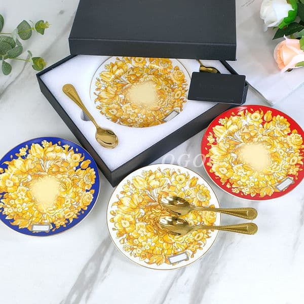 Small yellow flower on a white background, Fanjia bone china cake plate, dim sum plate 6.5-inch plate, household afternoon tea tableware
